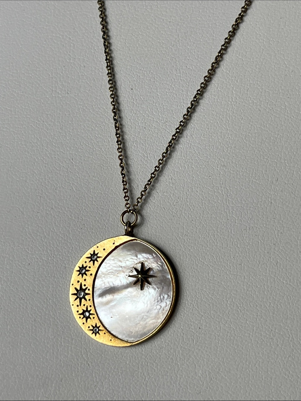 Gold-Tone Mother-of-Pearl Star & Crescent Pendant Necklace - White/Gold